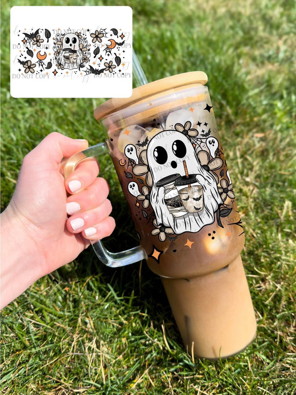 Coffee Ghost 40oz Clear Glass Tumbler With Handle