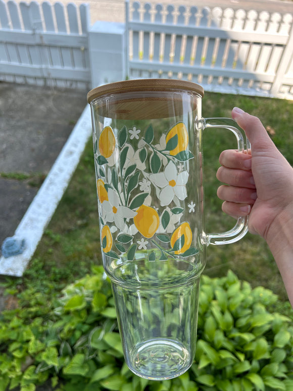 Lemon 40oz Clear Glass Tumbler With Handle