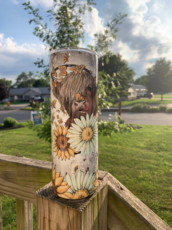 Sunflower Cow Tumbler, 20oz Tumbler, Sunflower Tumbler