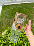 Sunflower 40oz Clear Glass Tumbler with Handle