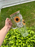 Sunflower 40oz Clear Glass Tumbler with Handle