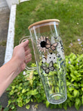 Sunflower Butterfly 40oz Clear Glass Tumbler