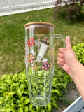 Floral Ghost Coffee 40oz Clear Glass Tumbler