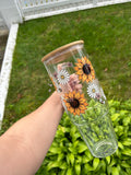 Sunflower 40oz Clear Glass Tumbler with Handle